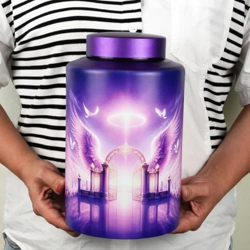 Large Stainless Steel Urns for Adult Human Male Female Ashes, Decorative Funeral Cremation Urn for Women Man Remains, Waterproof Keepsake Memorial Ash Box for Home Decor,Burial(Gate of Heaven)