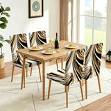 FOREVER QUEEN Black Gold Chair Covers Set of 4, Flower Design Stretch Dining Chair Slipcovers Washable Universal Seat Protectors for Kitchen, Banquet, Party