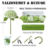 YalzoneMet Hydrangea Artificial Flower Natural Lifelike Real 21 inch Latex Long Stem 2 Light Green+2 Dark Green Hydrangea Flower Bouquets for Home Party Outdoor Wedding Table Centerpiec Decor