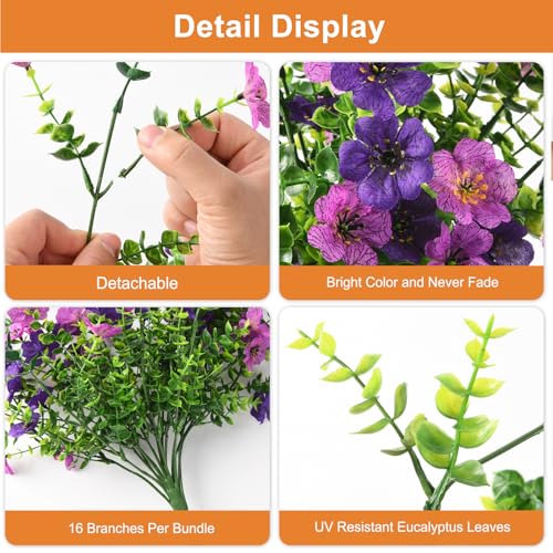 Artificial Hanging Flowers for Outdoors, 2 Pcs Fake Hanging Plants Spring Summer Decor, UV Resistant No Fade Faux Silk Daisy Flower for Planters Front Door Porch Patio Yard Garden(Double Purple)