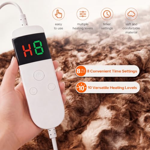 Electric Heated Blanket Throw Size 50"x60", Soft Sherpa Faux Fur Heating Blanket with 10 Adjustable Heat Settings, Fast Heating, 1-8 Hour Timer Auto Shut Off & Overheat Protection & Machine Washable