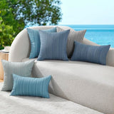 VAKADO Outdoor Chenille Pillow Covers 18x18 Set of 2,Waterproof UV Fade Resistant Stripe Patio Pillow Cushion Covers for Furniture Decorative Porch Couch Throw Pillow Cases for Garden Bench Blue