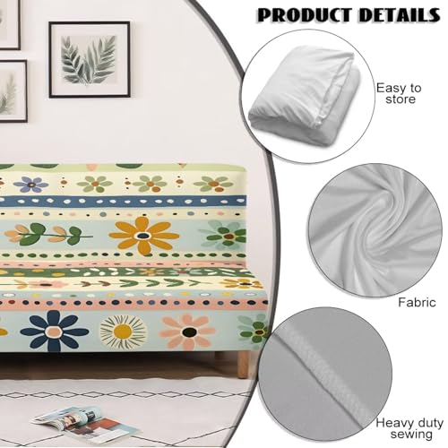 Xoenoiee Futon Sofa Bed Cover Stretch Armless Futon Slipcover Washable Elastic Sofa Couch Covers Home Furniture Protector, Boho Floral Stripes