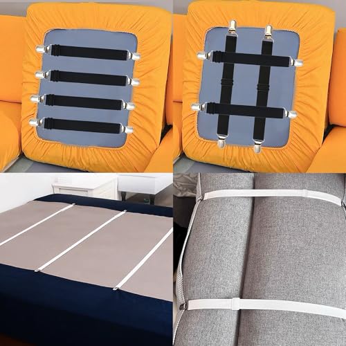 Sofa Cover Holder Straps Suspenders, Sofa Couch Covers Clip Fasteners, Adjustable Elastic Straps for Sofa Seat Recliner Slipcover, Cushion Holders (8, Black) 6-30in/15-75cm