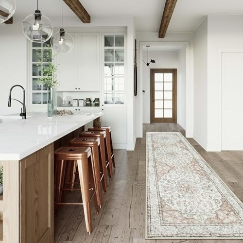 Lahome Oriental Kitchen Runner Rug 2.5x10 Washable Hallway Runner Non-Slip Rug Runners for Hallways 10ft Ultra-Thin Soft Rug Boho Indoor Low-Pile Carpet for Entryway Laundry Room Helena Terracotta