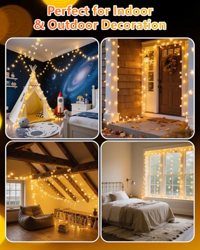 Twinkle Star 100 LED Star String Lights, 33FT Plug in Fairy String Lights Waterproof for Bedroom Decor, Indoor, Outdoor, Wedding Party, Christmas Tree, New Year, Ramadan, Warm White