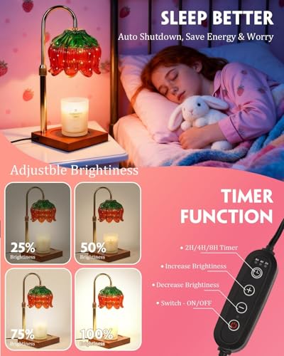 Strawberry Candle Warmer Lamp with Timer Dimmer, Adjustable Height Mothers Day Birthday Gifts for Women Mom House Warming Gifts New Home Bedroom Decor, Cute Candle Warmer Light for Jar Candles