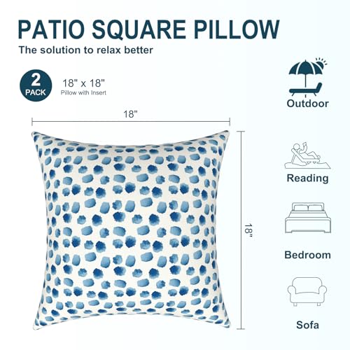 DYTXIII Pack of 2 Waterproof Outdoor Pillow with Inserts, 18x18 Square Patio Decorative Throw Pillow for Home,Sofa,Bench and Patio Furniture,Brush Blue