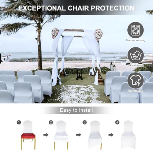 Trlyc Spandex Folding Chair Covers 100 Pcs Universal Fitted Dining Chair Cover Stretchy Slipcovers for Wedding Party Banquet Flat-Front Chairs Covers (White)