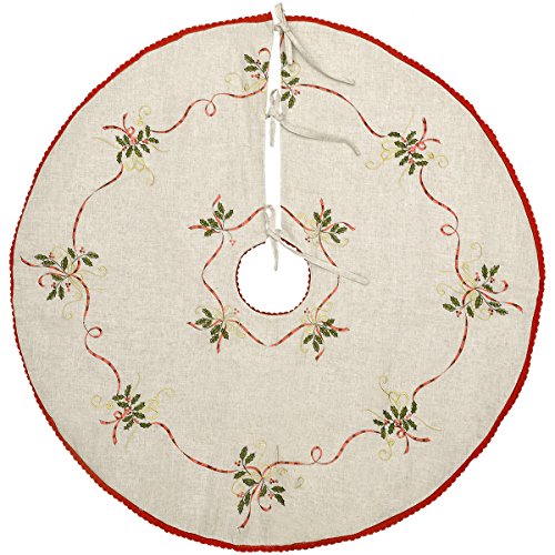 Grelucgo 21 Inches Christmas Holiday Small Tree Skirt for Mini Tabletop or Pencil Tree 2 to 3 Feet, Double Thickness, Embroidered