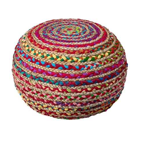 LR Home Resources Boho Beauty Braided Pouf Ottoman, 14" x 20", Multicolor -