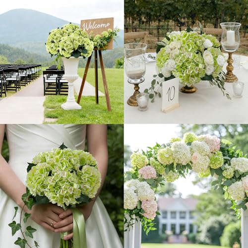 6PCS Realistic Artificial Silk Hydrangea Flowers – Premium Fake Hydrangea Flowers Bouquets with Stems, Full Faux Hydrangea Blooms for Home Wedding Table Party Office Decorations(Light Green)