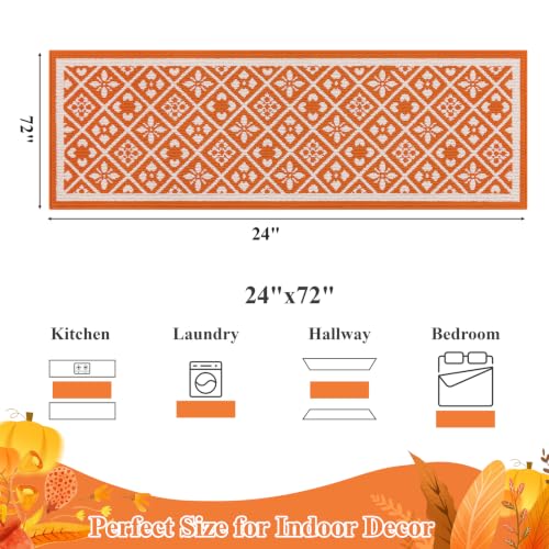 Fall Hallway Runner Rug Washable Orange Autumn Kitchen Mat 2x6 ft