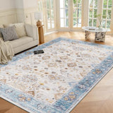 4x6 Area Rugs for Living Room, Washable Rug Vintage Floral, Blue