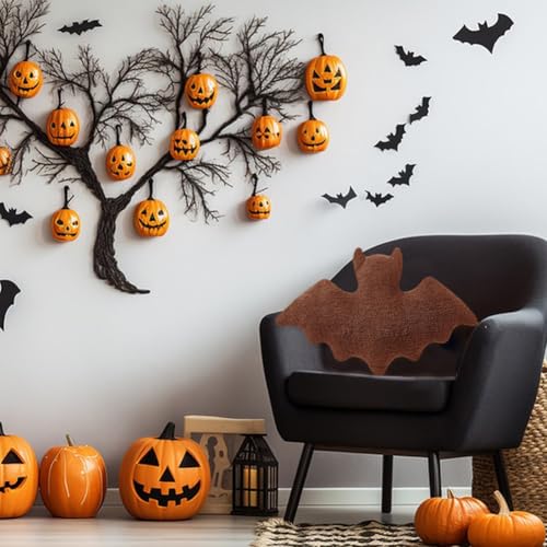 2 Pcs Halloween Bats Throw Pillow Furry Bat Plush Pillows Cute Bats Halloween Decor Stuffed Bat Lumbar Pillow for Halloween Decorative Home Sofa Bed Cushion