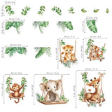 wondever Jungle Animal on Swings Wall Stickers Baby Lion Elephant Giraffe Tropical Leaves Peel and Stick Wall Art Decals for Children Nursery Kids Bedroom Living Room