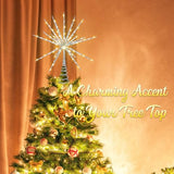 15 Inch Christmas Tree Star Topper with 150 LED Timer Lights & Remote, 19-Point USB Powered Lighted Silver Starburst Star Tree Topper for Indoor Holiday Party Xmas Tree Decor