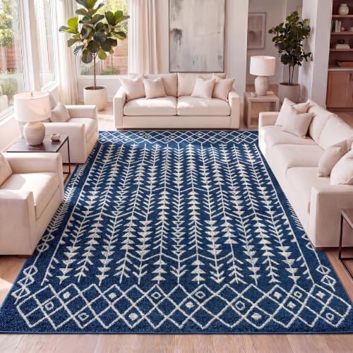 JONATHAN Y Ziri Moroccan Geometric Navy/Cream Indoor Area Rug, 4x6, Bohemian, Scandinavian, Easy-Cleaning for Living Room, Bedroom, Kitchen, Pet Friendly, Non-Shedding (MOH210D-4)