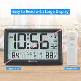 Atomic Clock Wall with Indoor/Outdoor Temp, Battery Operated Digital Wall Clock with 10.5" Large LCD Display, 330ft Range Desk Table Clock with Alarm, DST, Calendar for Living Room Bedrooms, Black