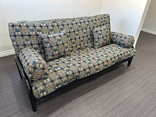 D&D Futon Furniture Futon Cover Sets 5 Pieces, Chenille Tapestry, One Full Size Mattress Covering Protector, 2 Suportive Bolsters, 2 Cushion Pillows (Golf Sport, Full 6 x 54 x 75)