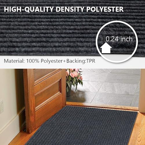 LITA Hallway Runner Rug Double Gray Stripe with PVC Backing, Non-Slip Waterproof, Washable Outdoor Indoor Carpet for Floor, Entryway, Kitchen, Laundry, Balcony, Garage, 2' x 6'