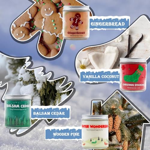 Christmas Candles - Holiday Gifts for Women & Men, 4 Pack Natural Soy Wax With Holiday Scents, Perfect for New Year and Winter Decor