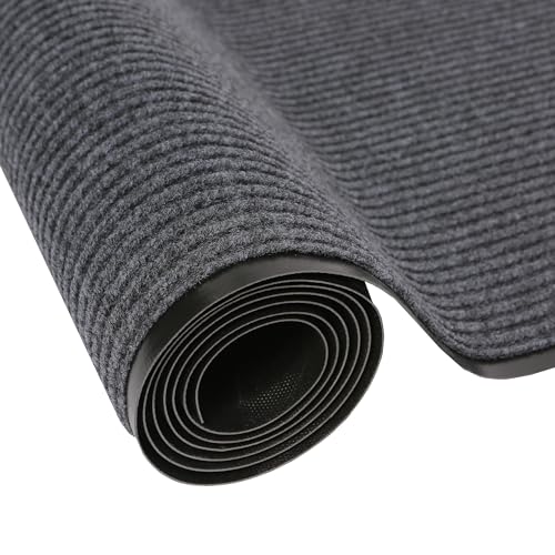 3x10Ft Commercial Indoor Outdoor Rug Grey Brush Step Entrance Floor Mat Commercial Runner Rugs with Rubber Backing for Hallways