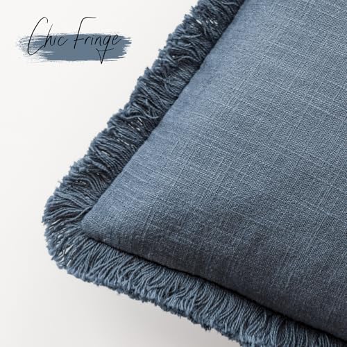 Foindtower Decorative Linen Fringe Throw Pillow Covers 26×26 Inch,Dark Blue