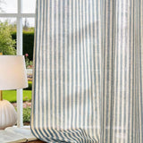 Vangao Linen Striped Curtains for Living Room Bedroom Farmhouse Tickingstripe Light Filtering Window Curtains Printed Drapes Grommet Top 2 Panels Blue W50 x L84 Inch