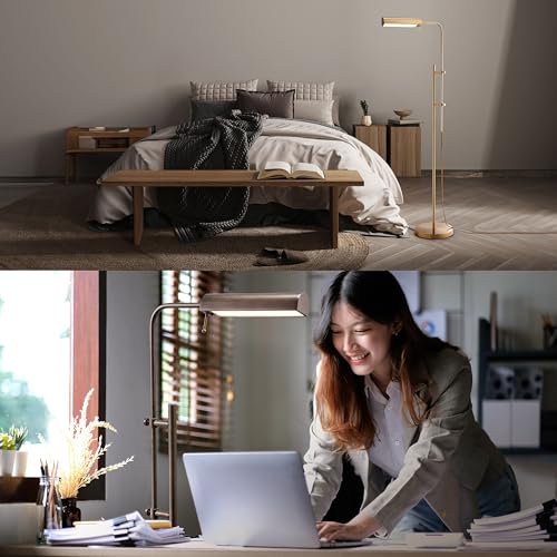 O'Bright Cedric Adjustable Pharmacy Floor Lamp - Industrial Design for Reading, Crafting, Work - 10W LED, Height 45-61 inches - Ideal for Living Room, Bedside, Office - Antique Brass (Gold)