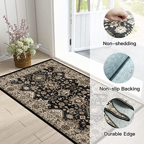 TOPRUUG Washable Runner Rug 2x3 Entryway Rug Door Mat Non Slip Runner Rugs with Rubber Backing Soft Kitchen Farmhouse Distressed Carpet for Living Room Bedroom Bathroom