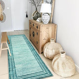 Lahome Modern Abstract Runner Rug, Washable Teal 2x6 Entryway Rug Runners Non Slip Hallway Runner, Low-Pile Soft Bathroom Runner Rug 6ft Kitchen Carpet Runner for Laundry Bedroom