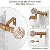 Wood Boho Curtain Rods for Windows:Wooden Farmhouse Decorative Curtain Rod for Bedroom Living Room,Heavy Duty Adjustable Rustic Bamboo Drapery Rods with Imitation Wood Grain Finials,Brown 36-88"