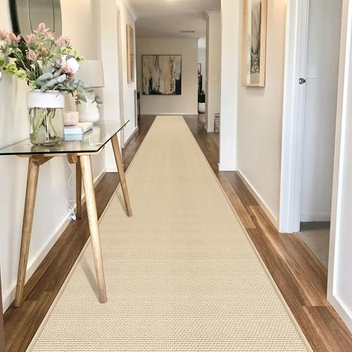 GOYLSER 19ft Jute Running Rugs for Hallway, Kitchen Rug Runner Non Slip Washable Hall Runner Rug, Beige Runner for Kitchen Floor Non Slip