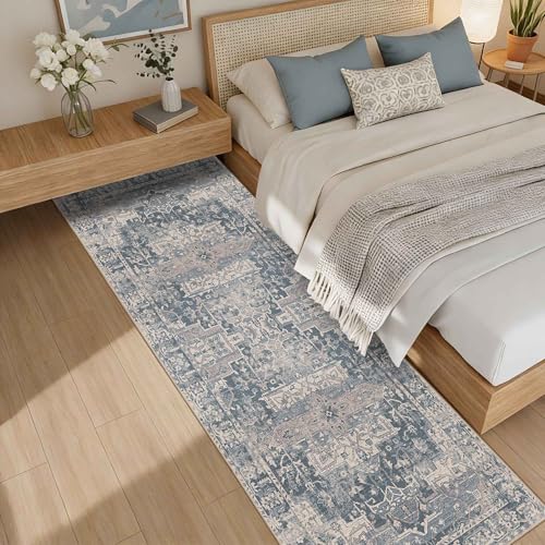 2x6 Washable Runner Rug for Hallway Kitchen Entryway, Blue