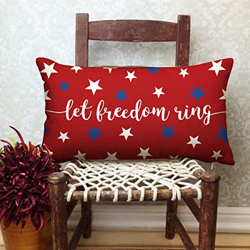 4th of July Pillow Covers 12x20 Stars Let Freedom Ring Patriotic 4th of July Memorial Day Independence Day Lumbar Throw Pillow Cover Decorations for Sofa Home Decor