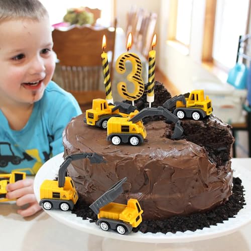 12 Pcs Construction Birthday Candles, Number 3 Candle Construction Cake Topper, Digger Cake Topper for Boys Girls Construction Birthday Party Supplies Decorations