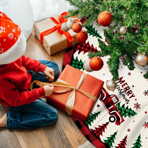 Christmas Tree Skirt Red Buffalo Plaid Xmas Tree Skirts Mat 48 Inches for Indoor Outdoor Christmas Tree Holiday Party Merry Christmas Signs Tree Skirts for Holiday Decorations