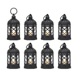 (8Pack-5Inch) Mini Lantern with Flickering LED Candle for Table Centerpiece, Black Halloween Decorations, Small Hanging Decorative Lantern for Wedding Christmas, Fall Garden Party Decor for Home