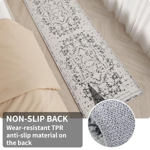 Vintage Runner Rug Non Slip for Hallway Bathroom Kitchen 2x3 ft, Ultra Soft Boho Carpet Runner with Low Pile Design Machine Washable Runner Rugs for Entryway Laundry Living Room (Black, 2'x3')