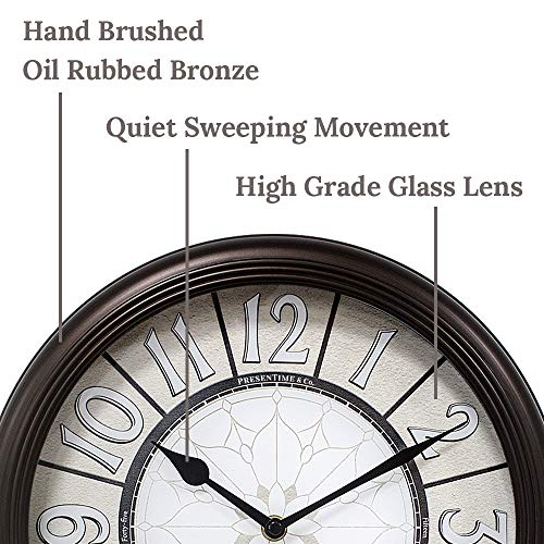 Presentime & Co. 12.6" Illuminated Farmhouse Wall Clock, Silent Battery Operated Night Light Wall Clock with Smart LED Sensor for Living Room, Bathroom, Kitchen, Home Office, Oil Rubbed Bronze Finish