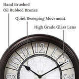 Presentime & Co. 12.6" Illuminated Farmhouse Wall Clock, Silent Battery Operated Night Light Wall Clock with Smart LED Sensor for Living Room, Bathroom, Kitchen, Home Office, Oil Rubbed Bronze Finish