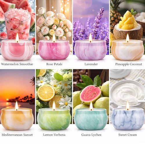 Candles, Scented Candles Gift Set for Women, 8 Pack Fruity Floral Soy Wax Aromatherapy Candles, Travel Tin Candles in Artist Gift Box, Birthday Gifts for Mom, Wife, Sister, Friend, Housewarming