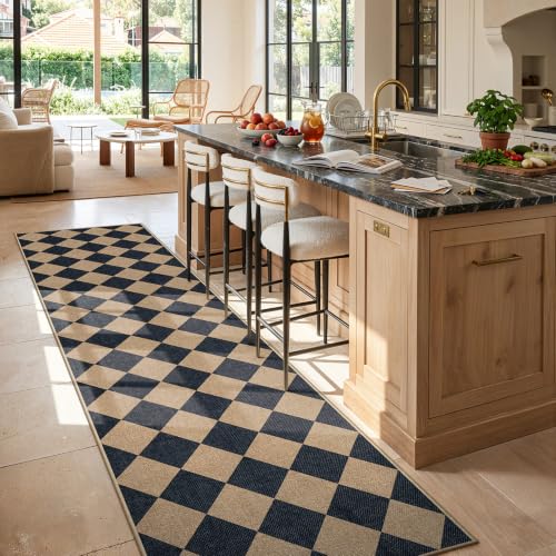 Lahome Checkered Hallways Runner Rug Non Slip, 2'6" x 12' Rugs for Kitchen