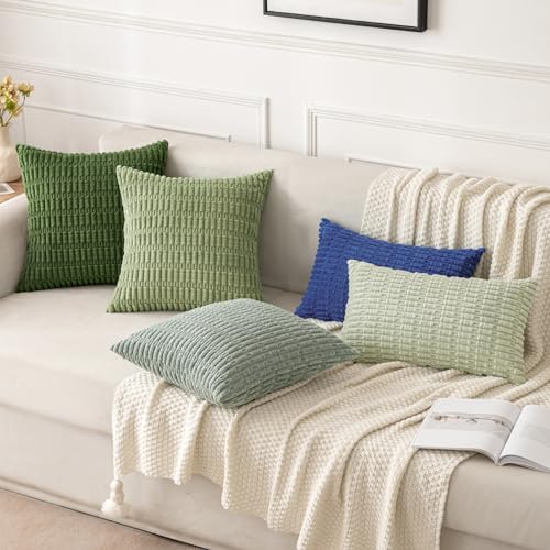 MIULEE Euro Sham Corduroy Decorative Throw Pillow Covers 24x24 Moss Green