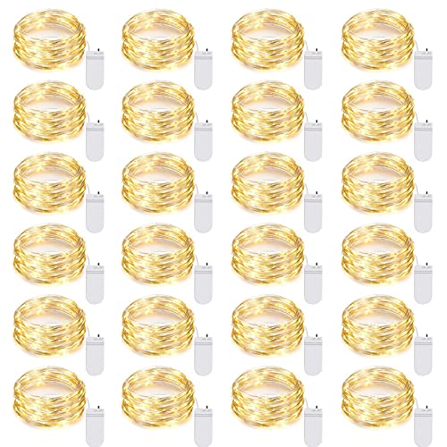 Ineximun 24 Pack LED Fairy Lights Battery Operated 7Ft 20Led Warm White Mini String Lights Waterproof Christmas Lights for Mason Jars Bedroom DIY Party Wedding Christmas Decor