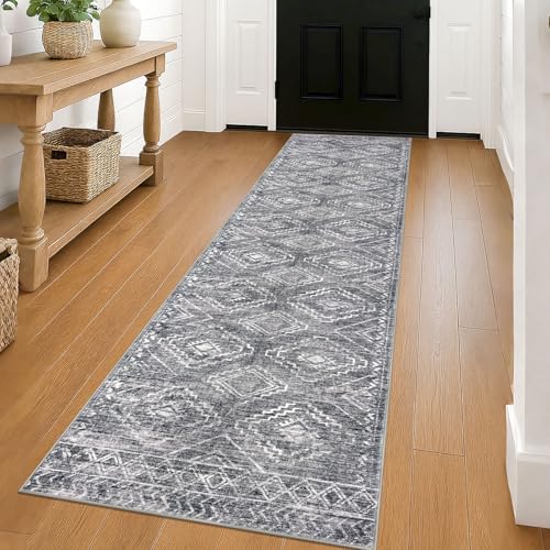 Washable Runner Rug 2x8 ft Non-Slip Hallway Runners, Grey