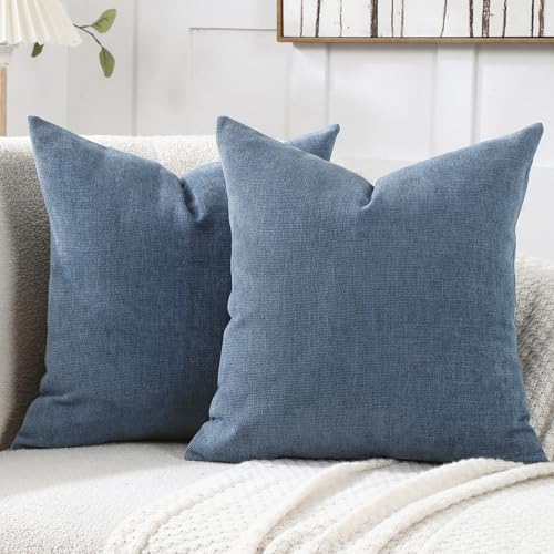 Jepeak 24x24 Inch Decorative Chenille Throw Pillow Covers, Pack of 2 Cozy Concise Pillow Cases Soft Farmhouse Modern Square Cushion Covers for Sofa Couch Bed Living Room Home Decor, Steelblue