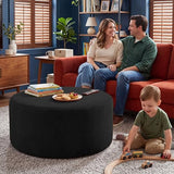 Round Coffee Table Ottoman for Corduroy Cloud Sectional Couches in a Box Memory Foam Compressed Pouf Footstool Rest for Living Room, Bedroom, Makeup Room No Assembly Require(Black, 27.6")