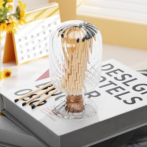 moonoom Helix Shaped Match Holder, Glass Matches Cloche for 3.5 Inch, Upside Down Match Holder Jar for Scented Candle on Dining Table Fireplace Bathroom Decoration, Not Include Matches